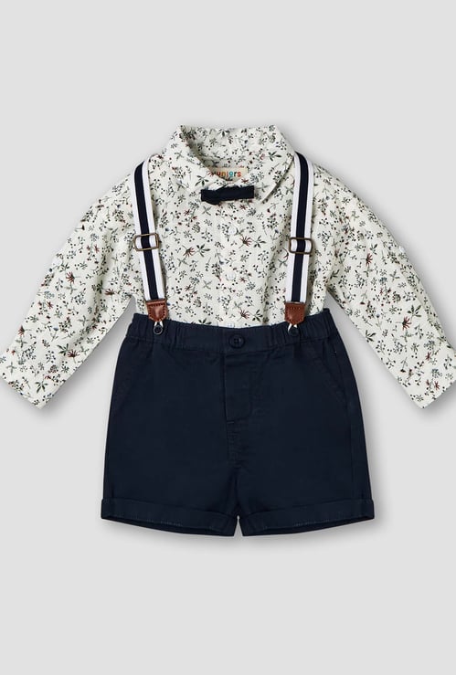 Juniors Floral Print Shirt and Shorts Set with Suspenders