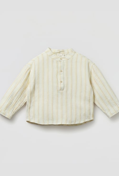 Juniors Striped Band Collar Shirt