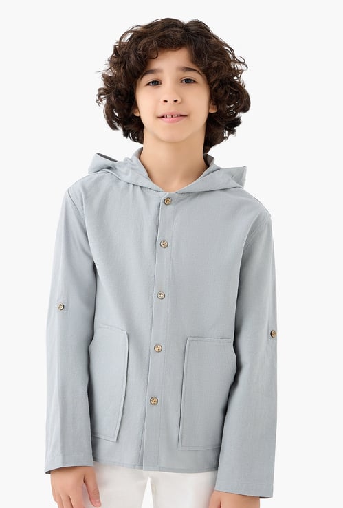 Solid Hooded Shirt