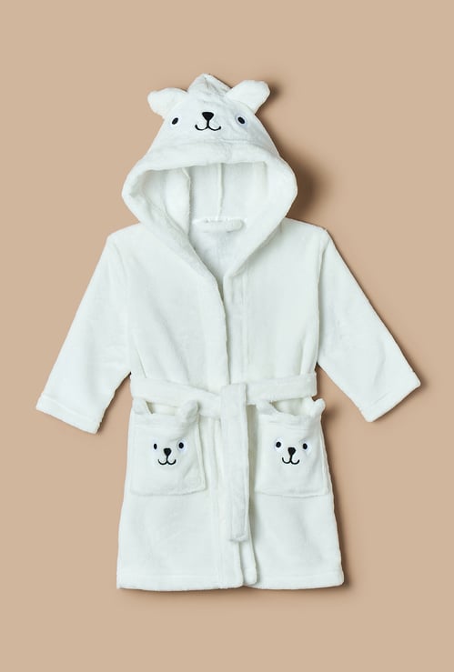 Juniors Bear Applique Hooded Bathrobe with Belt