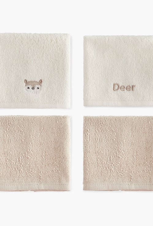 Juniors 4-Piece Embroidered Wash Cloth Set - 26x26 cm