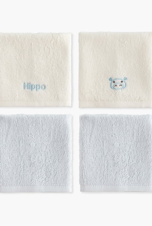Juniors 4-Piece Embroidered Wash Cloth Set - 26x26 cm