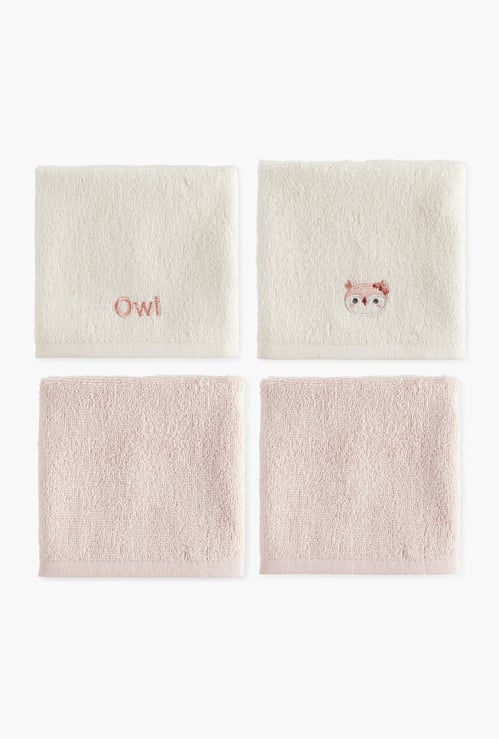 Juniors 4-Piece Embroidered Wash Cloth Set - 26x26 cm