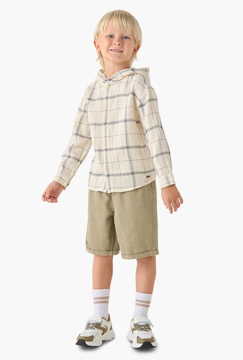 Checked Hooded Shirt and Shorts Set