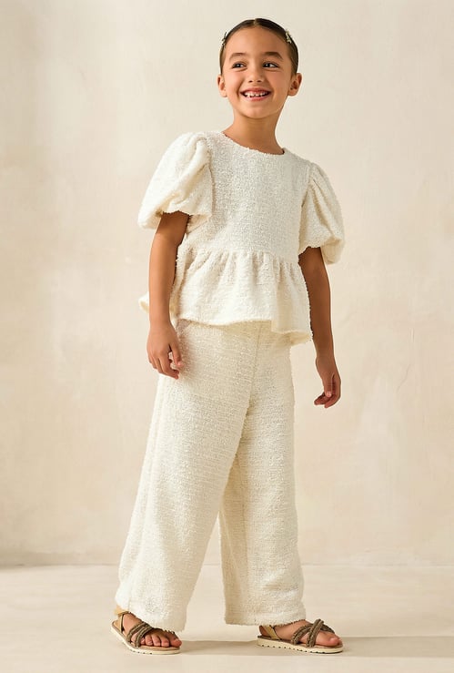 Juniors Sequin Detail Peplum Top and Pants Set