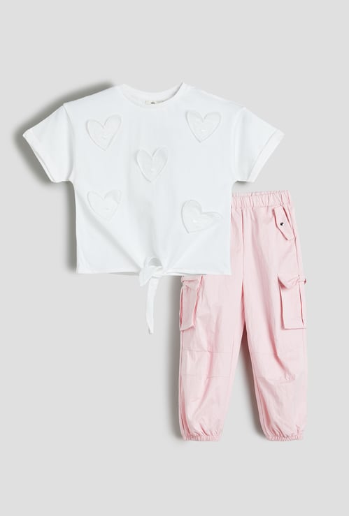 Juniors Heart Embroidered T-shirt and Joggers Set