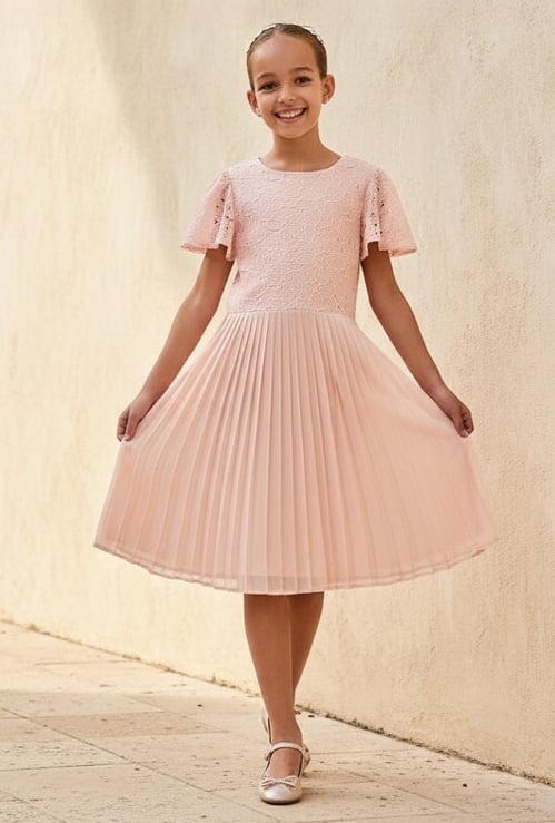 Juniors Floral Lace A-Line Dress