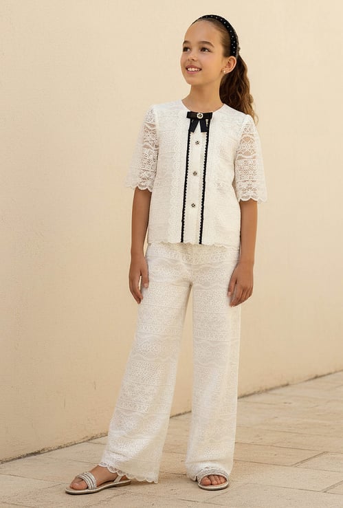 Juniors Lace Detail Shirt and Pants Set