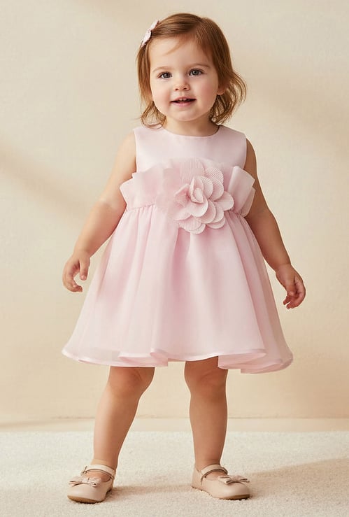 Juniors Floral Applique Dress with Zip Closure