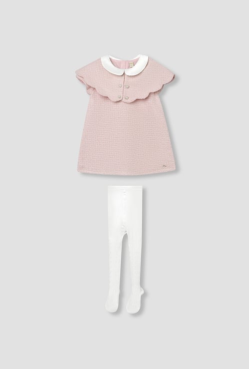 Giggles Boucle A-line Dress and Tights Set