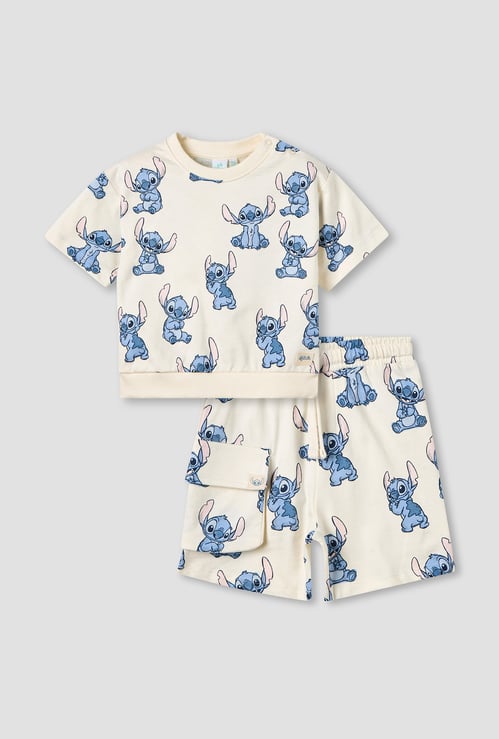 Stitch Print T-shirt and Shorts Set