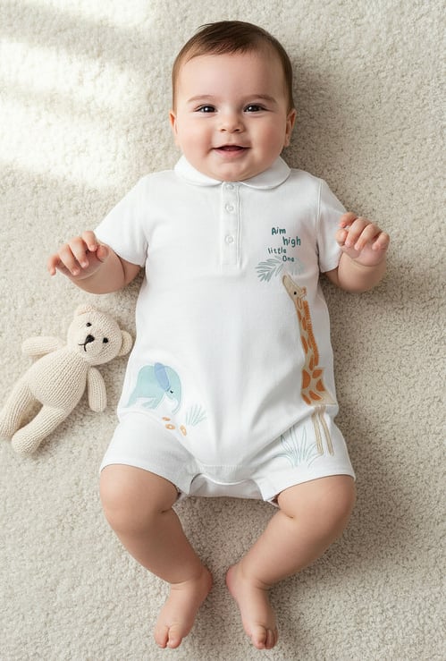 Juniors Animal Applique Collared Romper