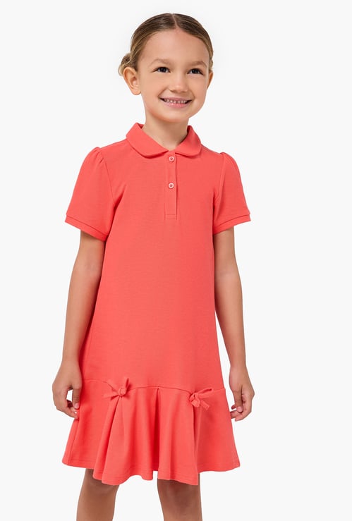 Juniors Bow Accent Drop Waist Dress