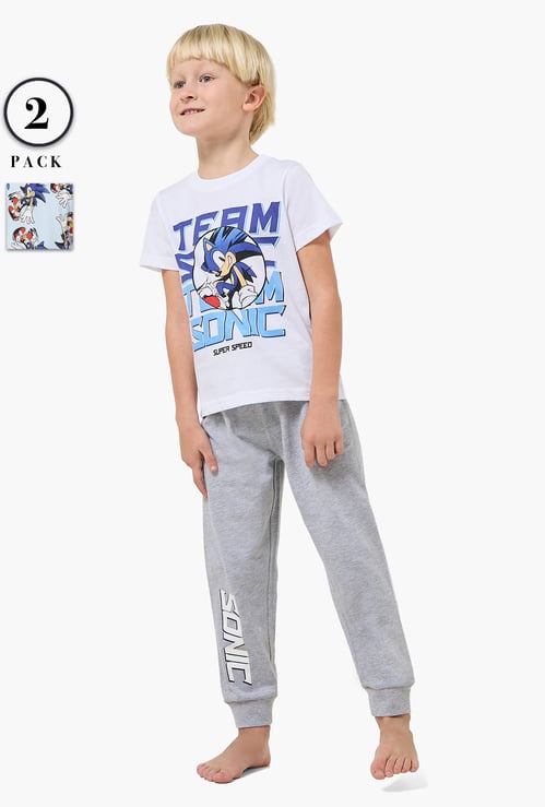 Juniors Sonic Print T-shirt and Pyjama Set - Pack of 2