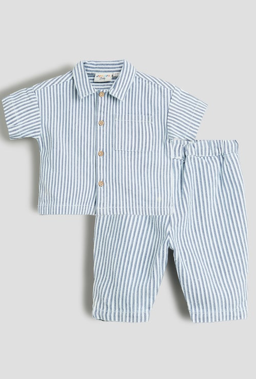 Juniors Striped Shirt and Pants Set with Pockets