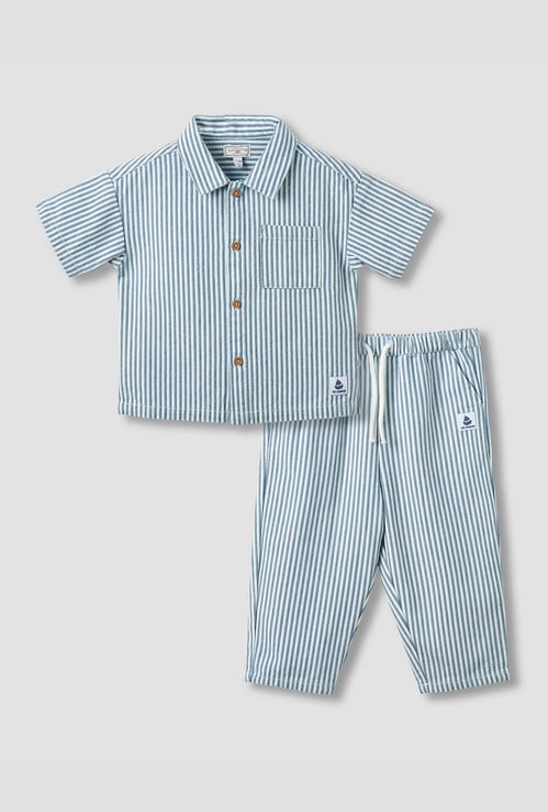 Striped Shirt and Pants Set with Pockets
