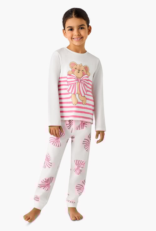 Juniors Bow Print T-shirt and Pyjama Set