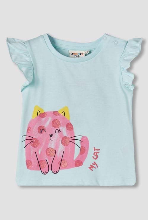 Juniors Cat Print T-shirt