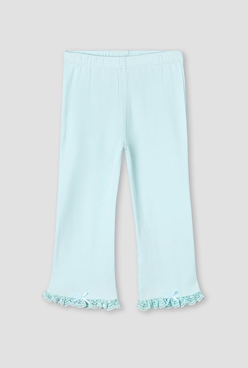 Juniors Ribbed Leggings with Lace Trim Hem