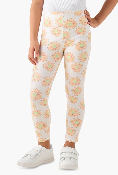 Juniors Floral Print Leggings with Elasticated Waistband