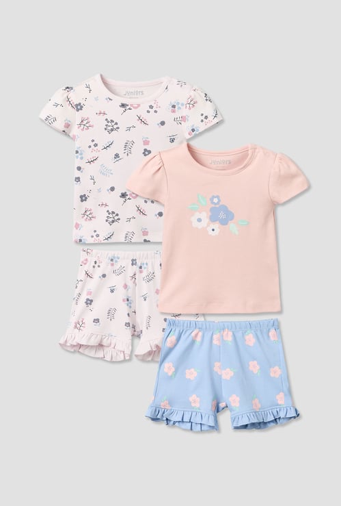 Juniors Floral Print T-shirt and Shorts Set - Pack of 2