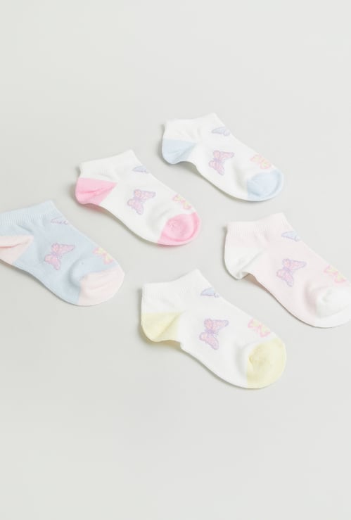 Juniors Butterfly Print Ankle Length Socks - Set of 5