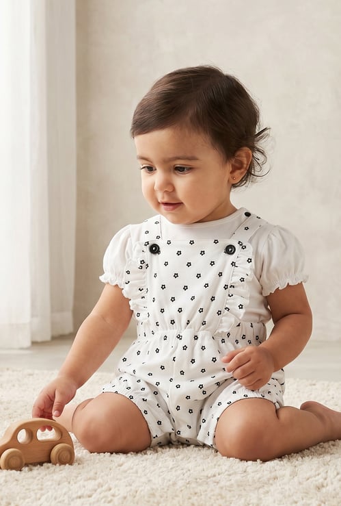 Juniors Floral Print Dungaree and Top Set
