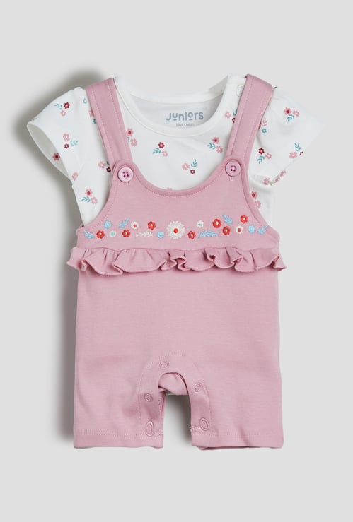 Juniors Embroidered Dungaree and T-shirt Set