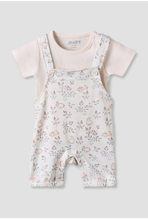 Juniors Bunny Print Dungaree with T-shirt Set