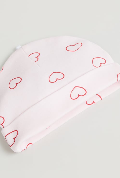 Juniors Heart Print Beanie Cap