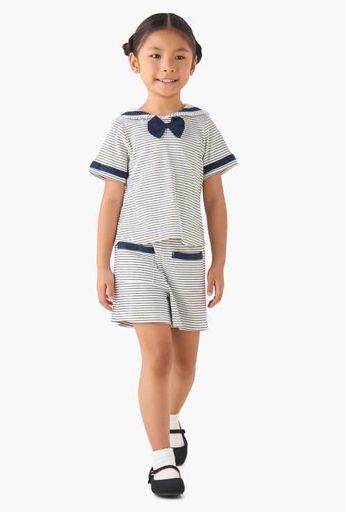 Juniors Striped Sailor Collar Top and Shorts Set