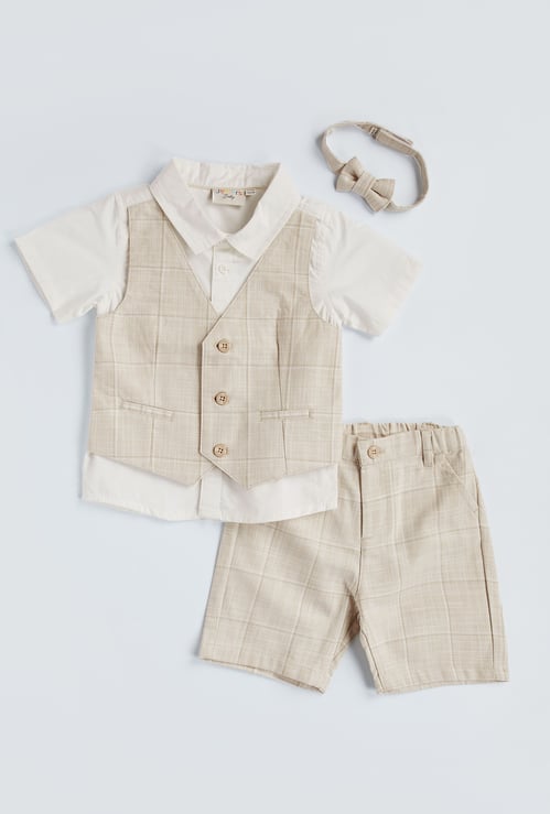 Juniors Checked Layered Shirt with Shorts Set