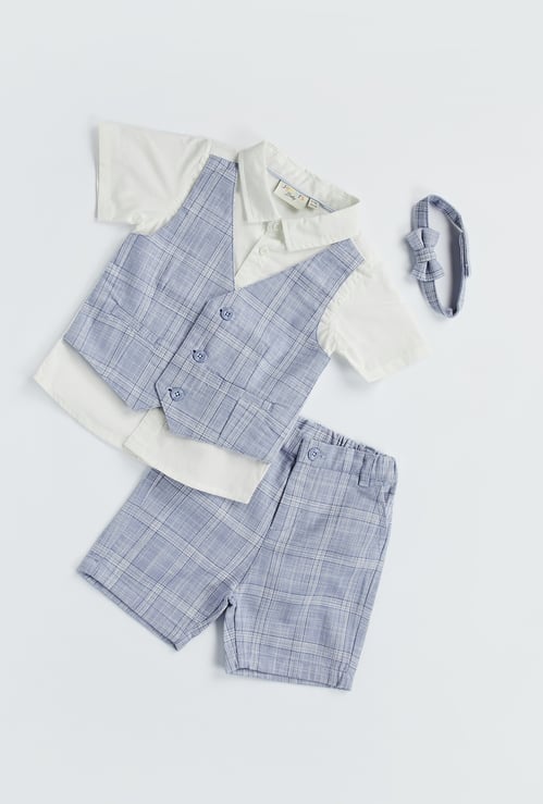Juniors Checked Layered Shirt and Shorts Set