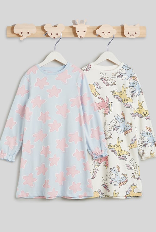 Juniors Printed Night Dress - Pack of 2