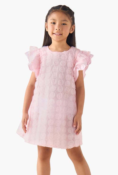 Rose Mesh Detail Dress with Zip Closure