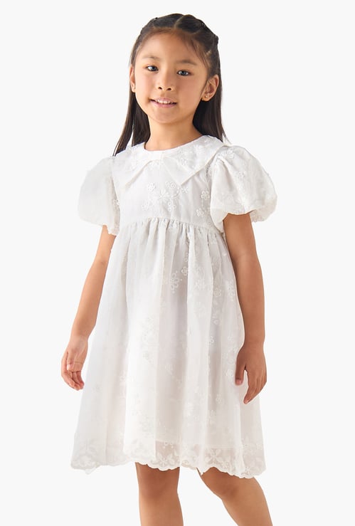 Floral Embroidered A-line Dress