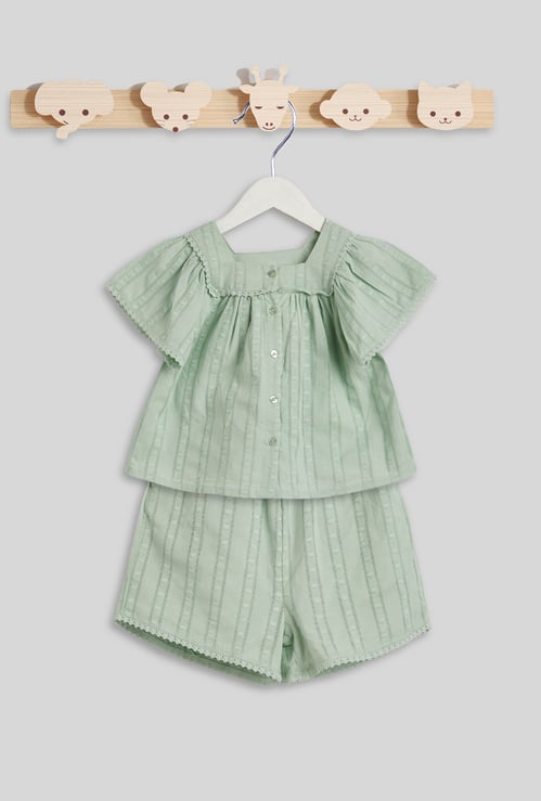 Juniors Striped Woven Top and Shorts Set
