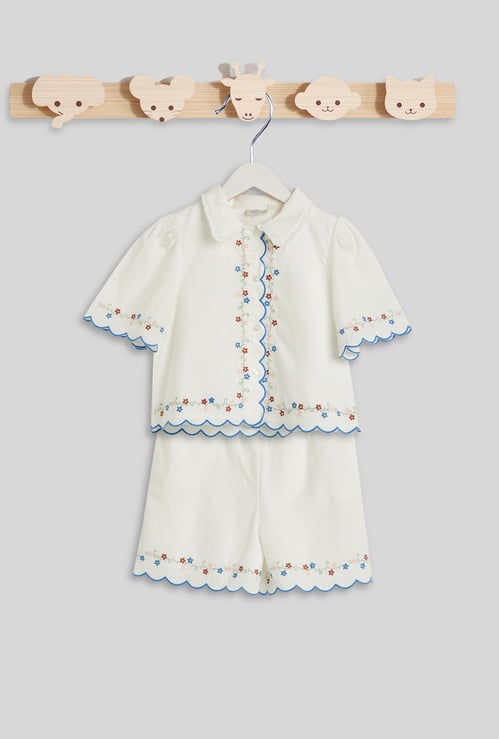 Juniors Embroidered Shirt and Shorts Set