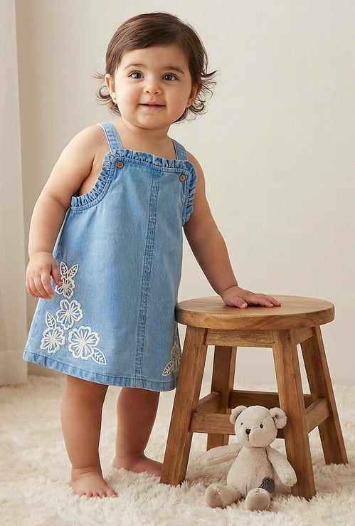 Juniors Floral Embroidered Pinafore Dress