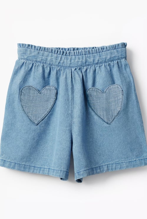 Juniors Heart Applique Denim Shorts