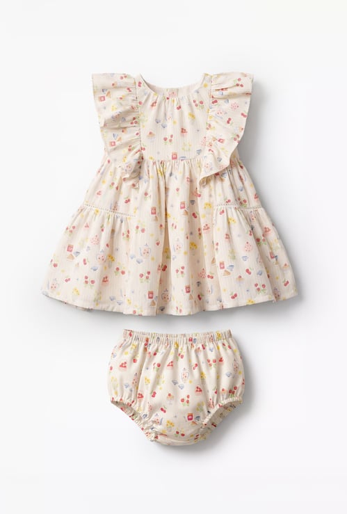 Juniors Floral Print Dress with Bloomers