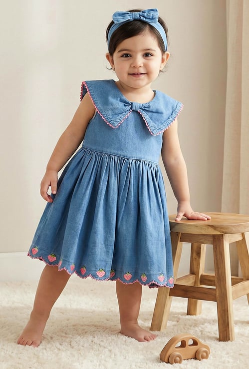 Juniors Collared Sleeveless A-line Dress with Headband