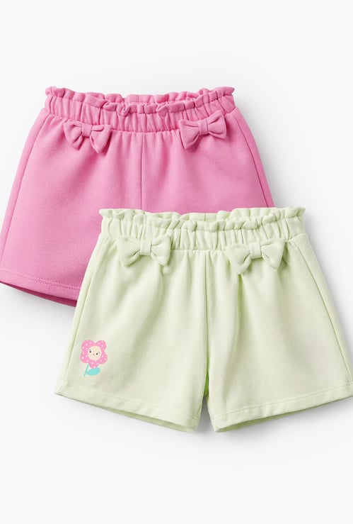 Juniors Bow Accent Elasticated Waist Shorts - Set of 2