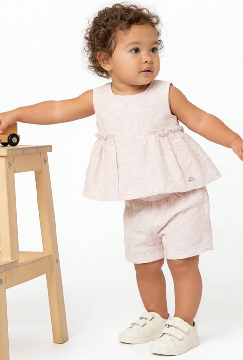 Giggles Embroidered A-Line Top and Shorts Set