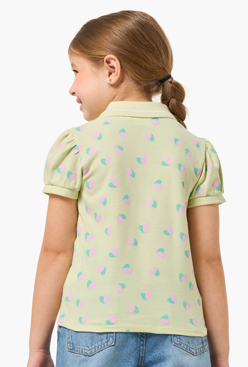 Juniors Heart Print Polo T-shirt