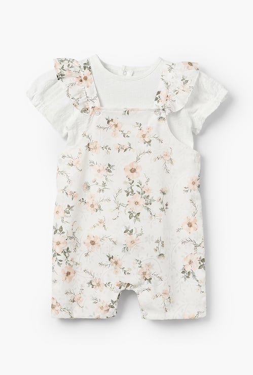 Giggles Floral Print Dungaree and Top Set