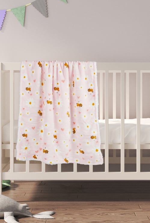 Juniors Bee Print 2 Ply Blanket with a Flower Topper