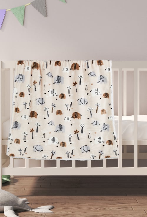 Juniors Elephant Print 2 Ply Blanket with a Plush Elephant Topper