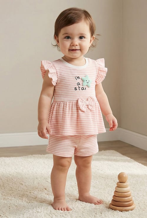 Juniors Striped Peplum Top and Shorts Set