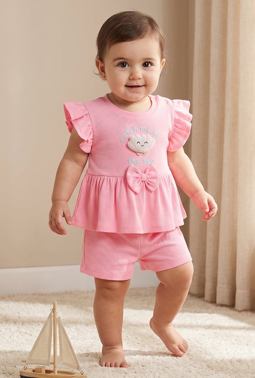 Juniors Bow Peplum Top and Shorts Set